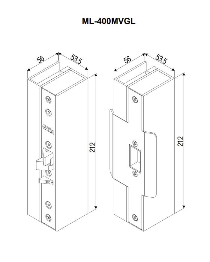Електричний замок для поверхневого монтажу (для безрамних скляних дверей і стін) ML-400MVGL